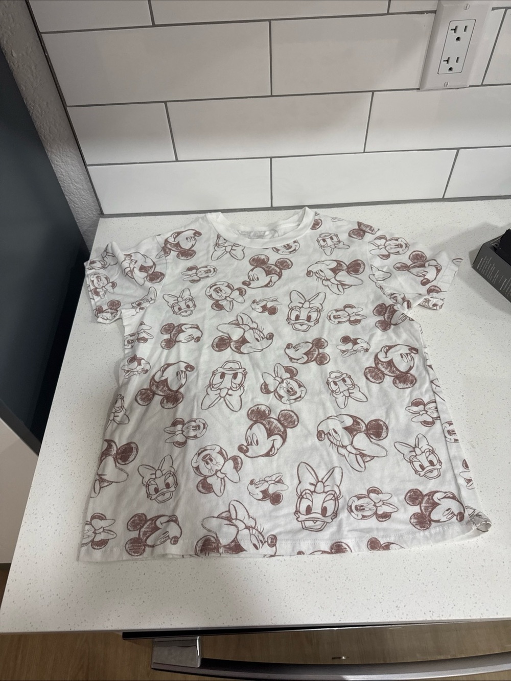 Disney White Tee with Brown Cartoon Character Print